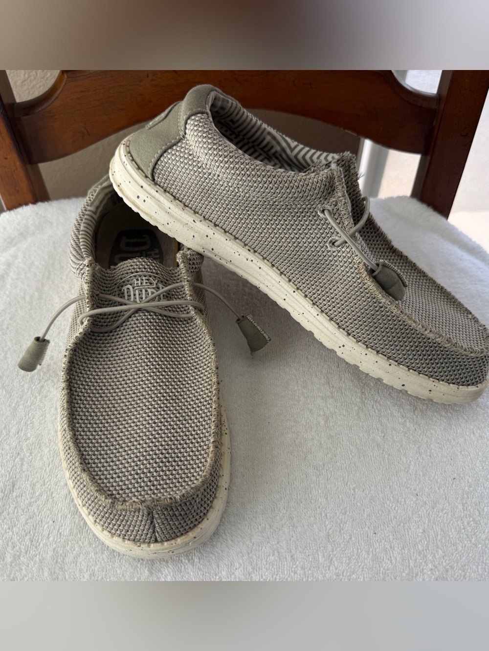 Hey Dude Wally Sox Stitch Shoes Men's 9  Women’s 11 Ash Gray White Boat Shoes
